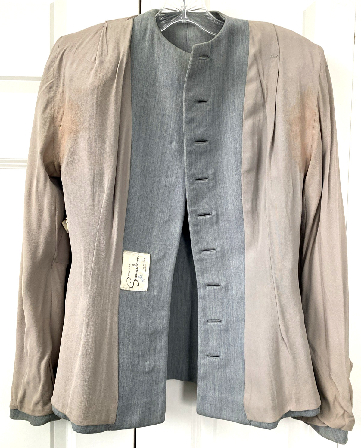 1940s Vtg Swansdown Gray Wool 2 Pc Suit Button Jacket & Skirt Nipped Waist OOAK