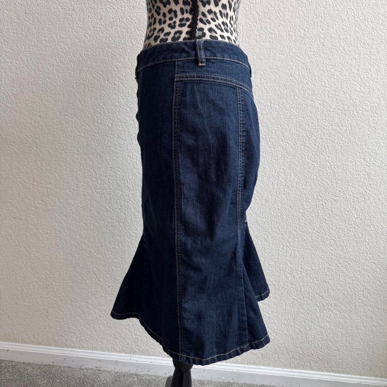 Apostrophe stretch vintage navy blue denim midi skirt
