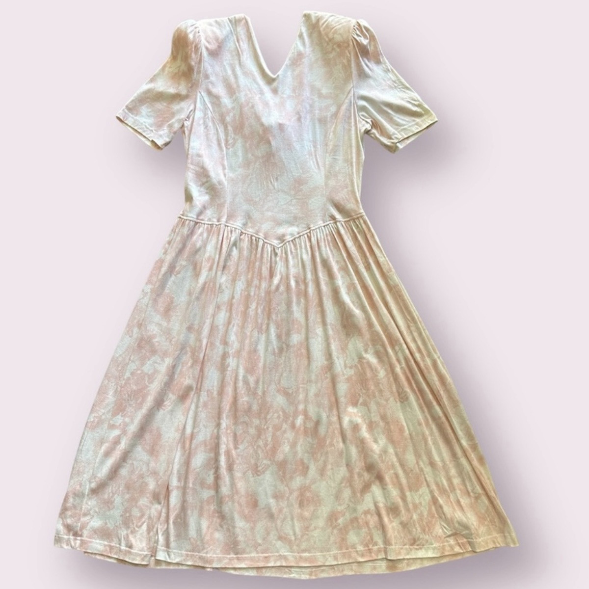 VTG 80s Retro Marble Pink Tiedye Basque Waist Dress