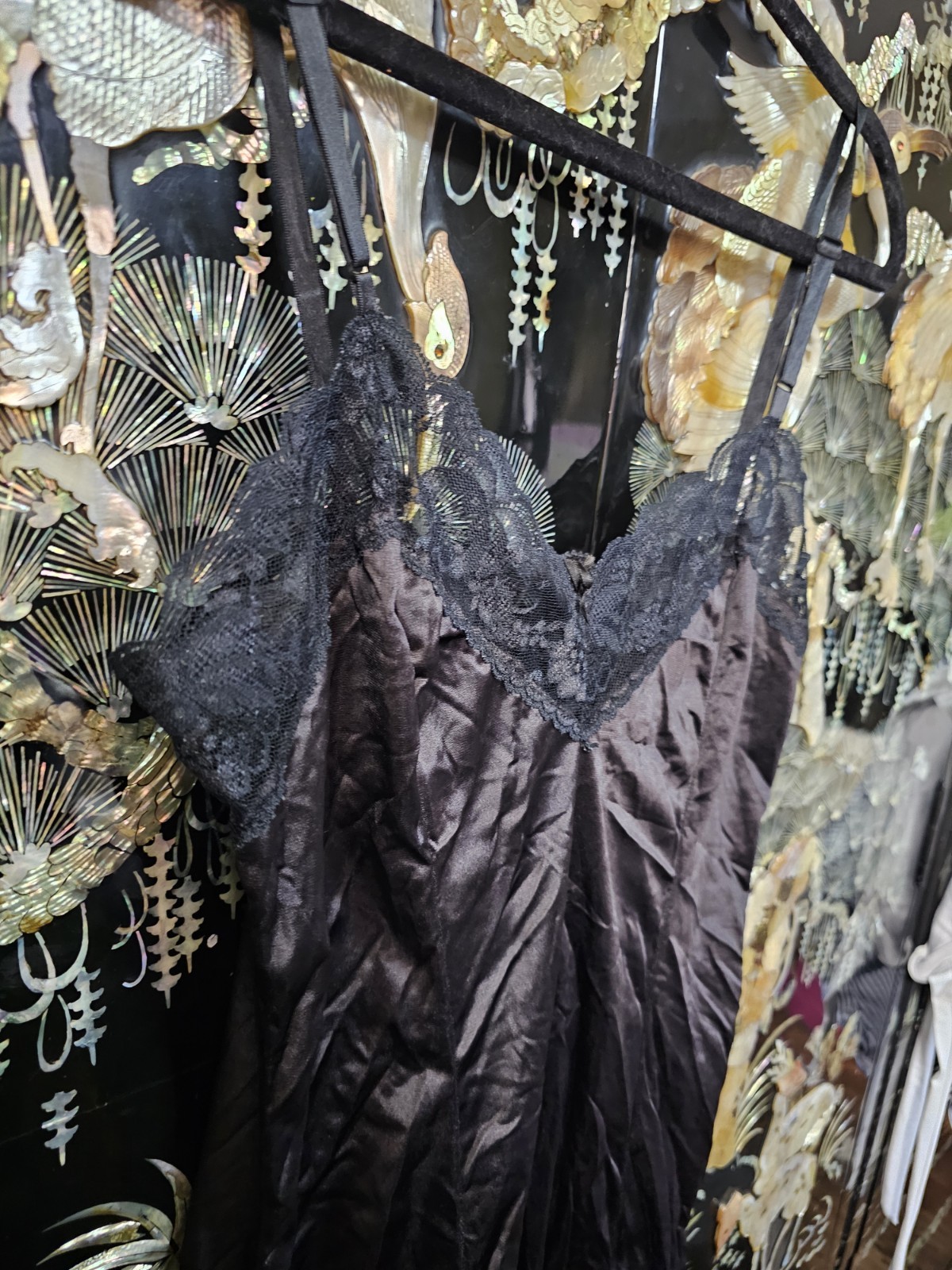 Vintage Collectible Classics SATIN NYLON Lace Slip Dress Black Made In USA 34