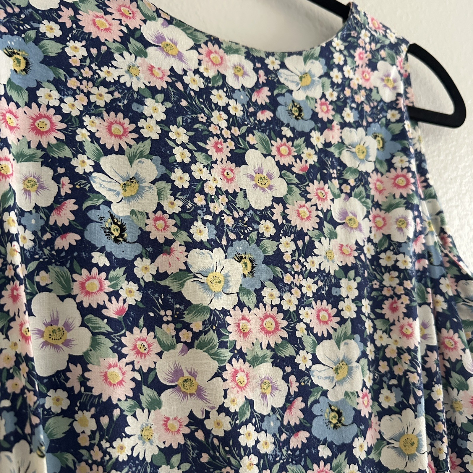 Vintage 80s Dress Large Sundress Floral Print Cotton Fit Flare Cottagecore