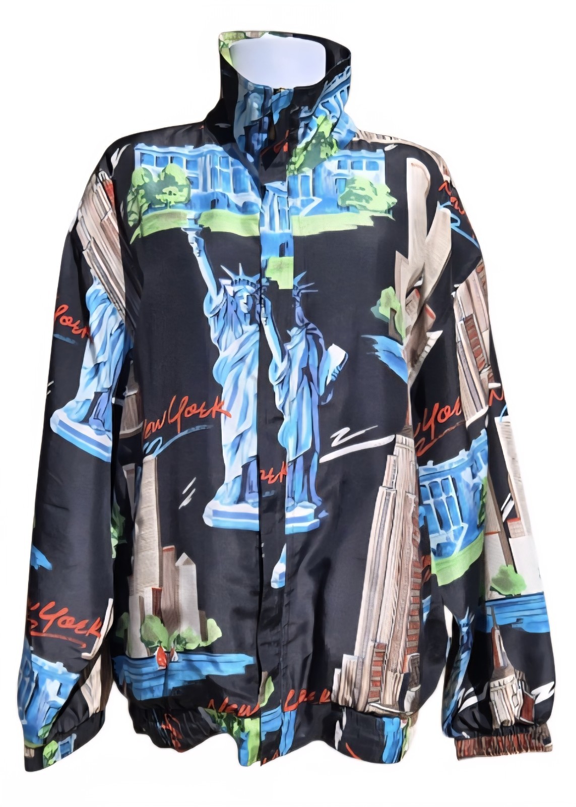 1980s FUDA INTERNATIONAL Silk NEW YORK NEW YORK Bomber Jacket Size Large
