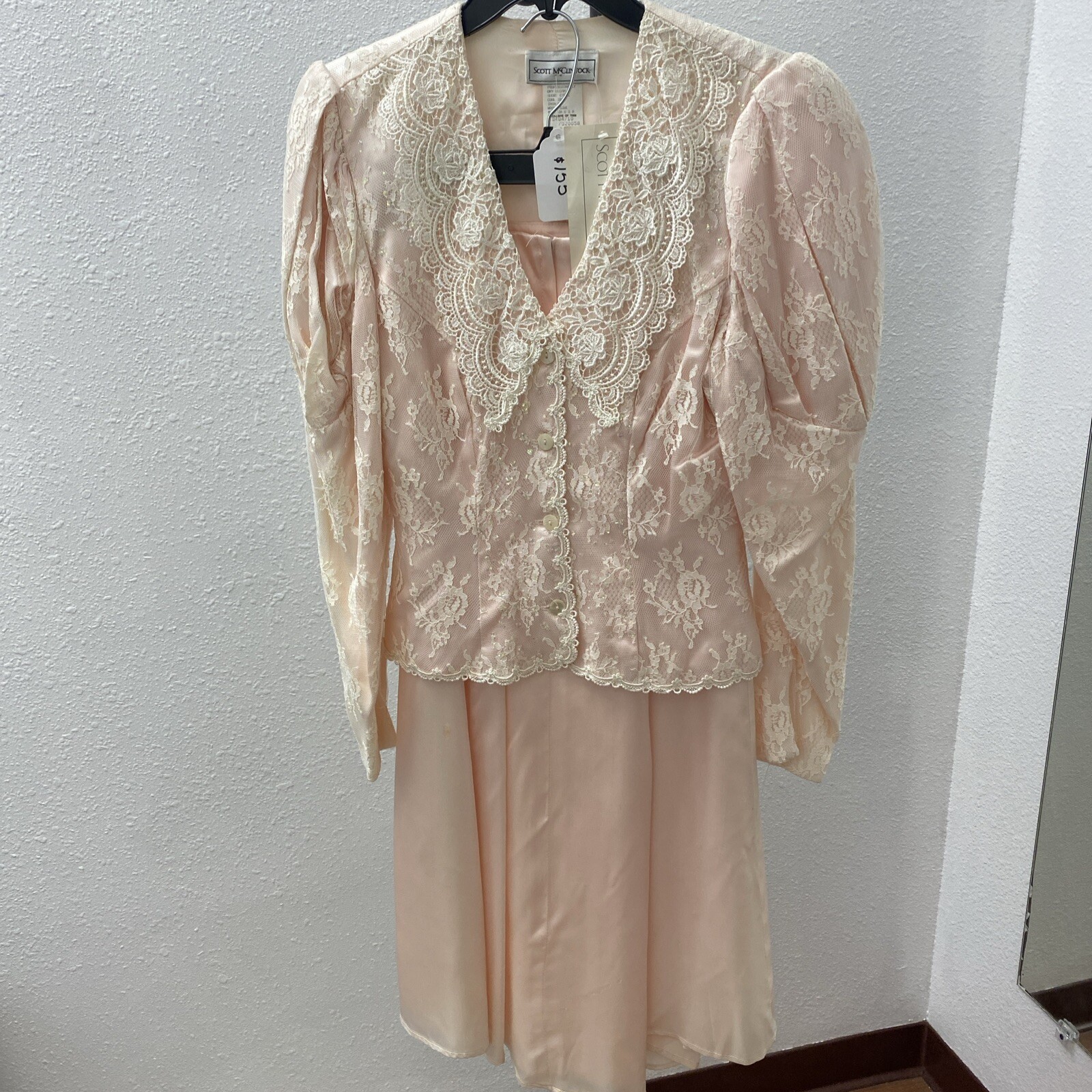 Vintage DEADSTOCK McClintock Dress Bridgerton Style 2 Piece Pink Floral Lace