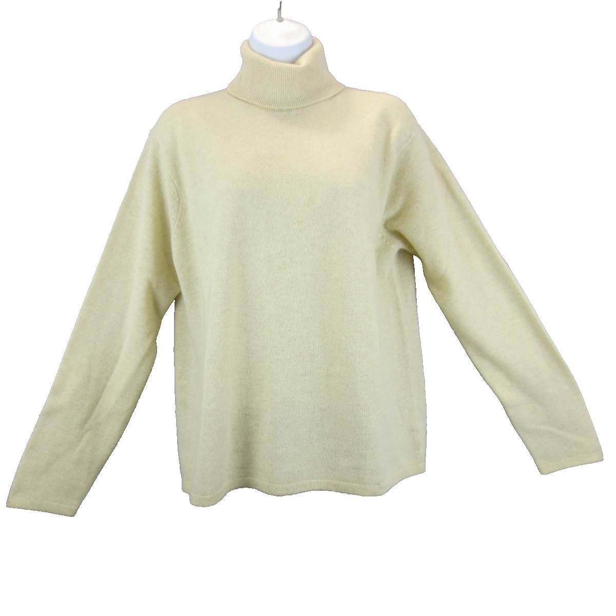 Vtg 1980s Valerie Stevens L Cashmere Hong Kong Cream Oatmeal Turtleneck Sweater