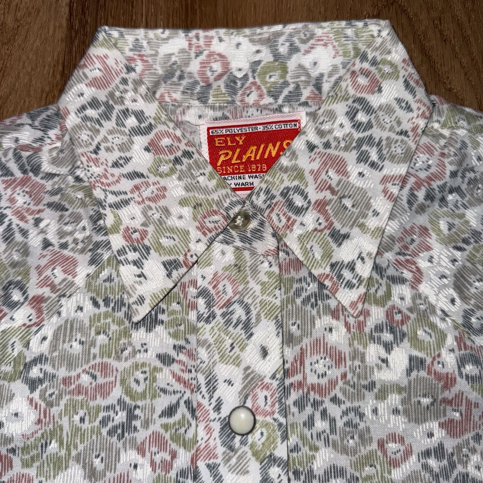 Vtg Pearl Snap Shirt Ely Plains Western Rockabilly AOP Floral 70s Size 13 14