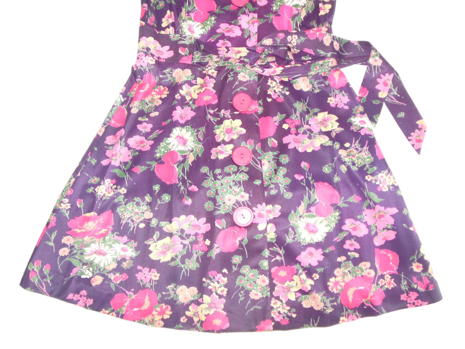 Vintage Floral Dress sz ~S Large Collar Button Front w Belt 60&rsquo;s 70&rsquo;s Sleeveless