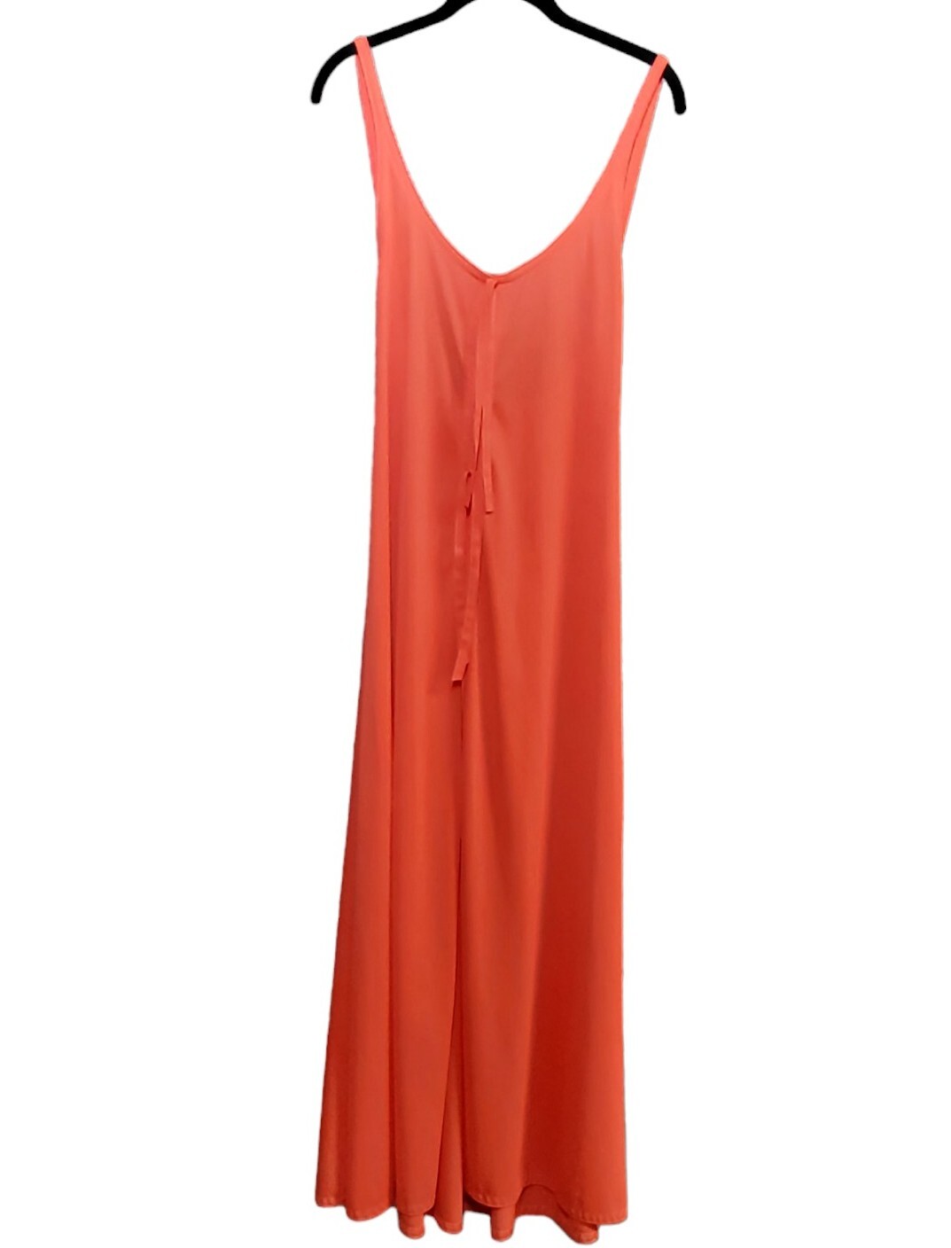 Flair Lingerie Gown M Coral Low Back Slit Front Slip Nylon Union Made Vtg 60s