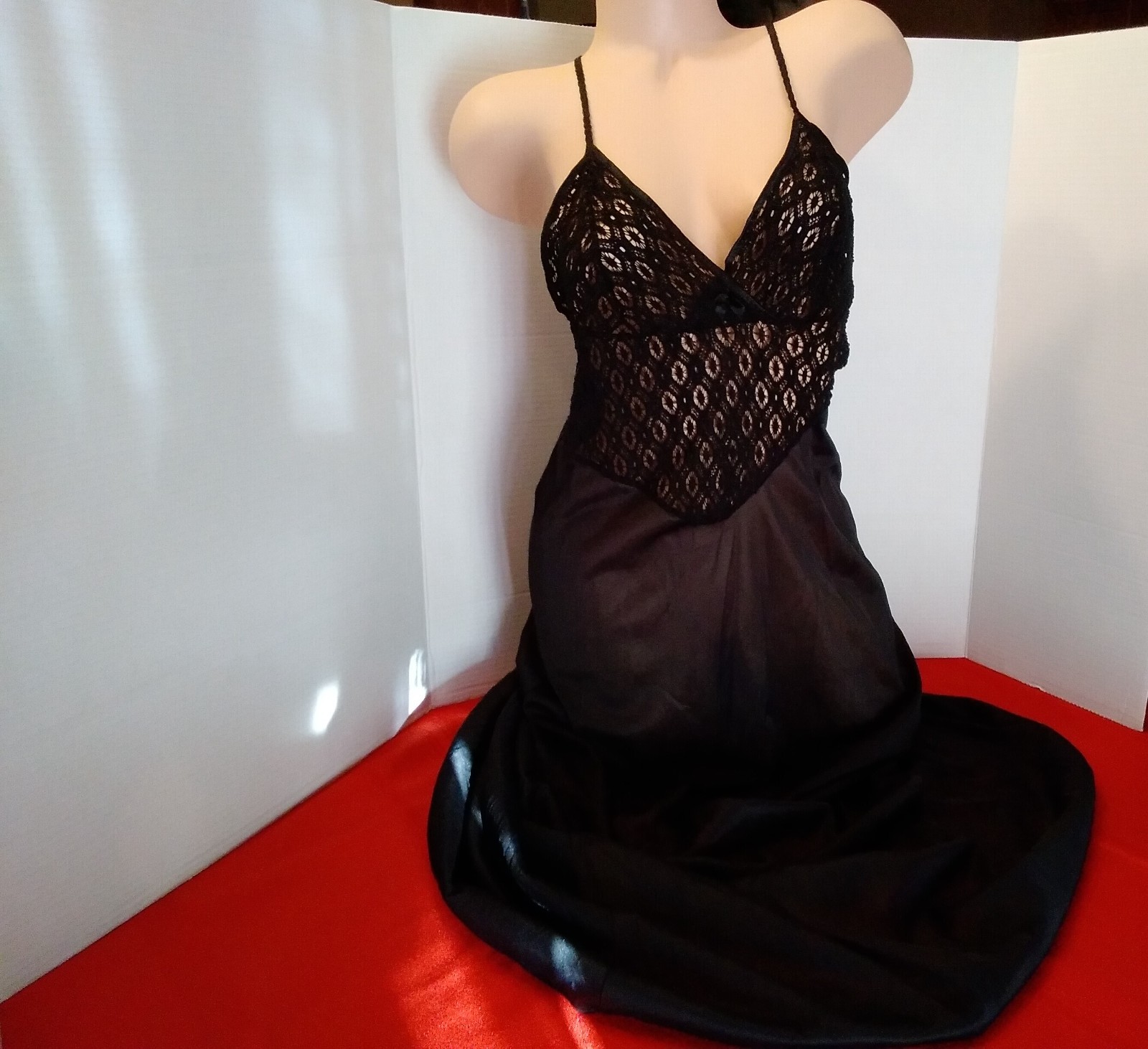Vintage Petra Black Lingerie Long Nightgown Regency Hollywood Size Small NWOT