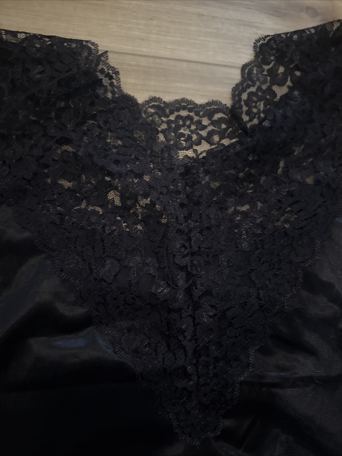 VINTAGE SLIP TOP CAMISOLE FULL FIGURE CAMI LINGERIE BLACK LACE TRIM USA L