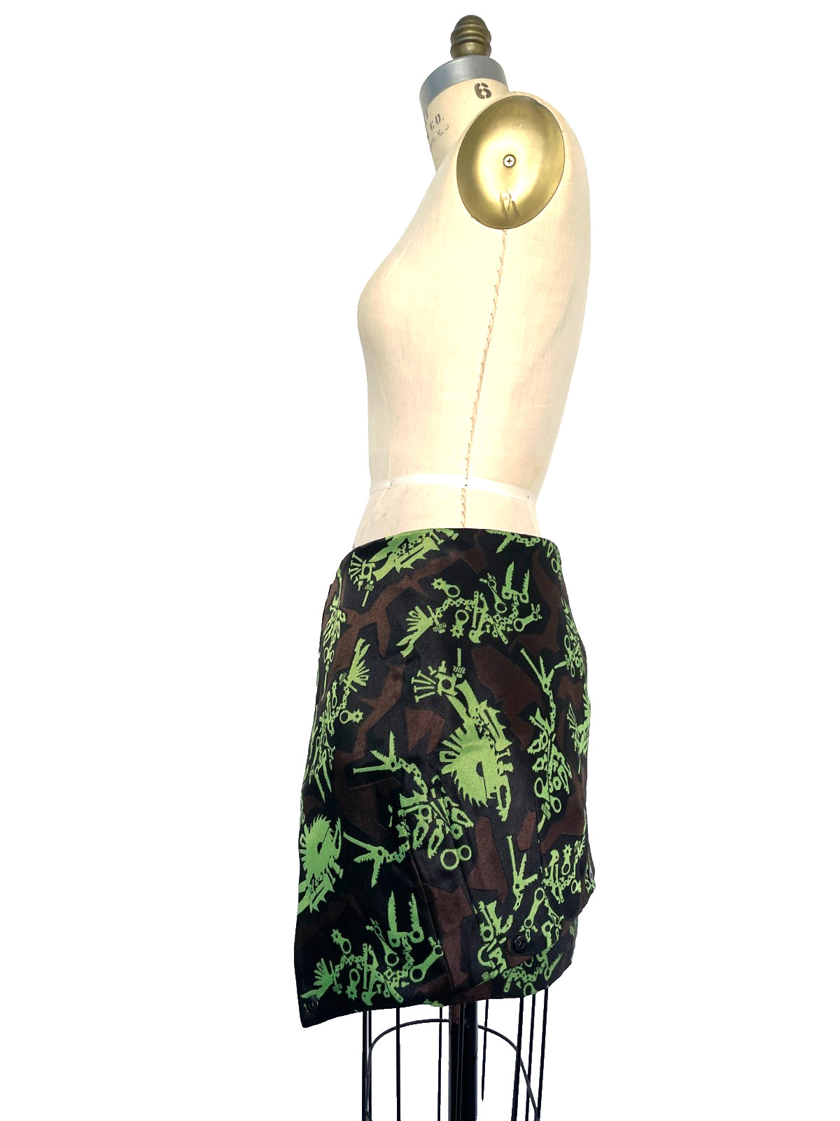 NWOT Kenzo Jacquard Structured Lime Camo Print Mini Skirt Size S | M Sportif Y2K