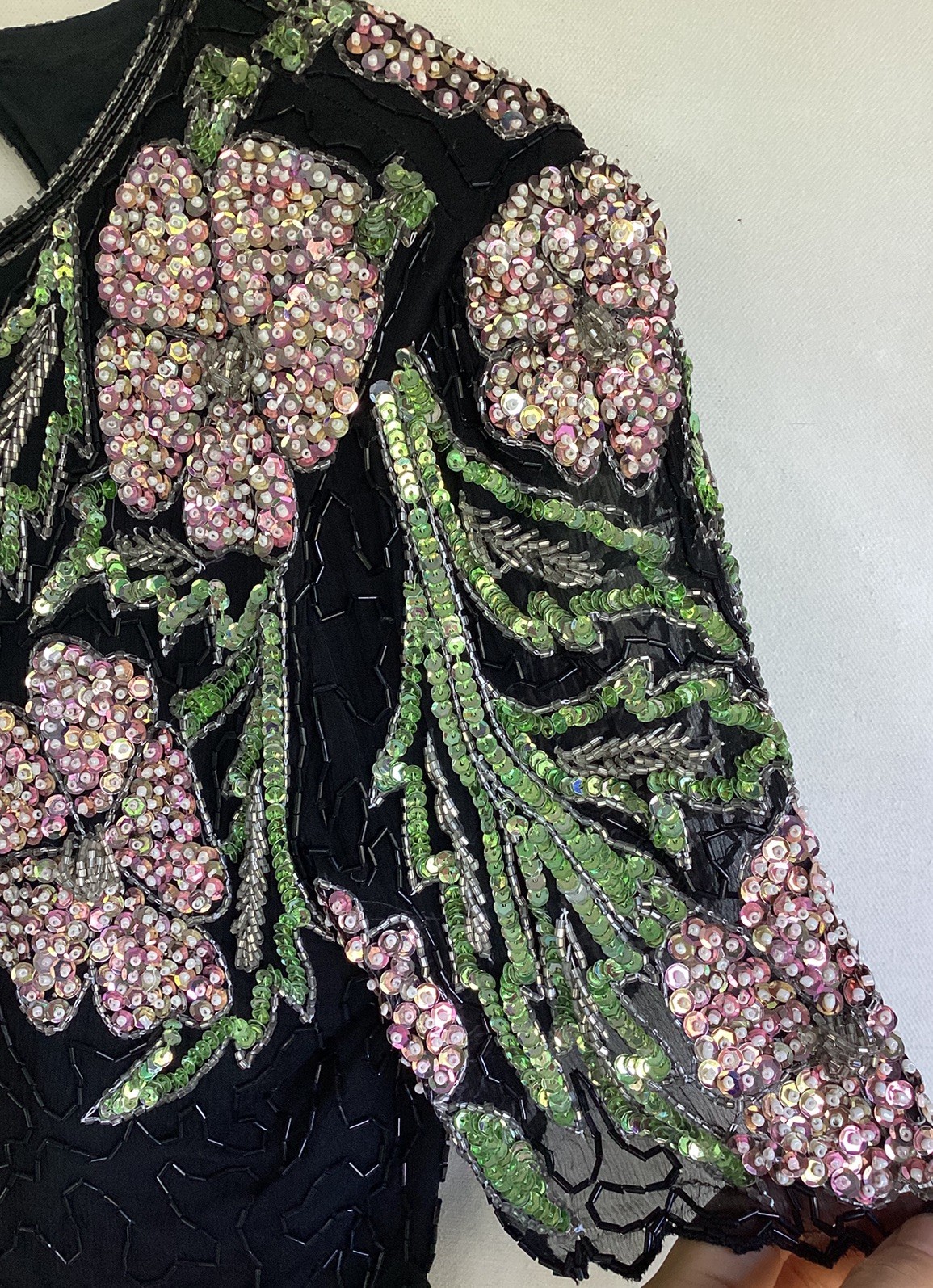 Vintage 80’s 100% Silk Sequin Beaded Dress Size P S