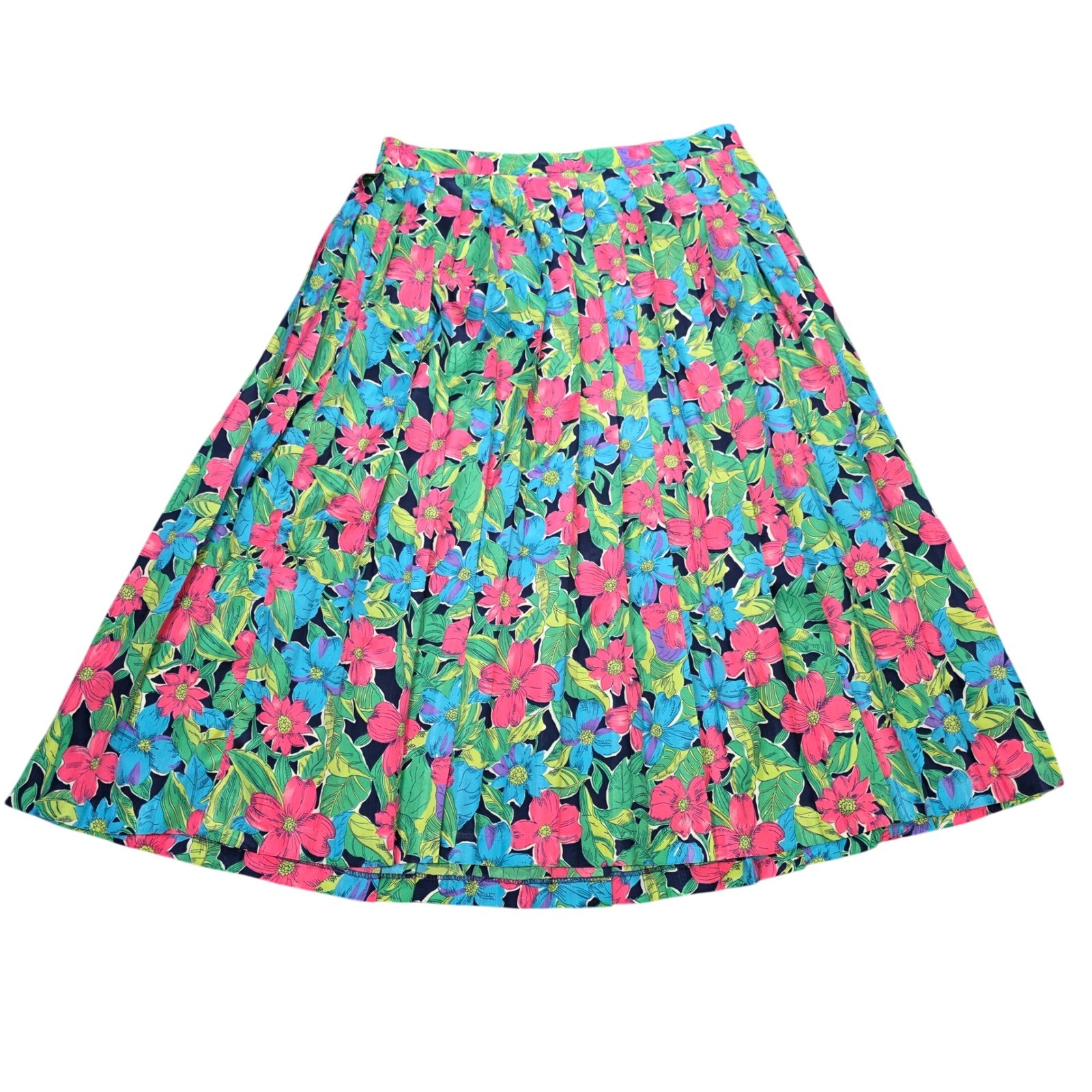 Vintage Koret Floral Midi Skirt Women&rsquo;s Size 20W Green Pink Navy Blue Pleated