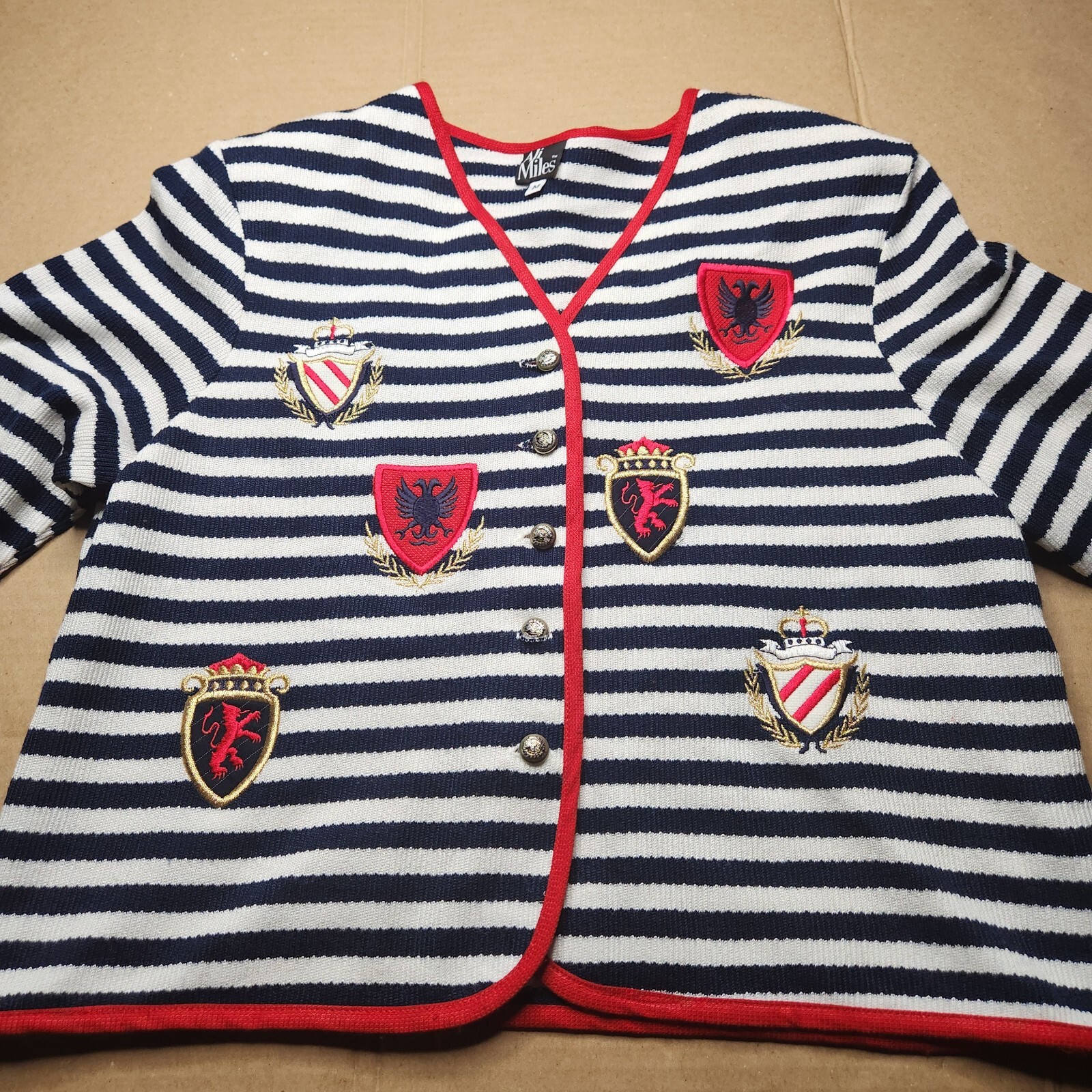 Ali Miles Nautical Sweater Shirt Med Button Down Made USA Cotton Vintage 1990s