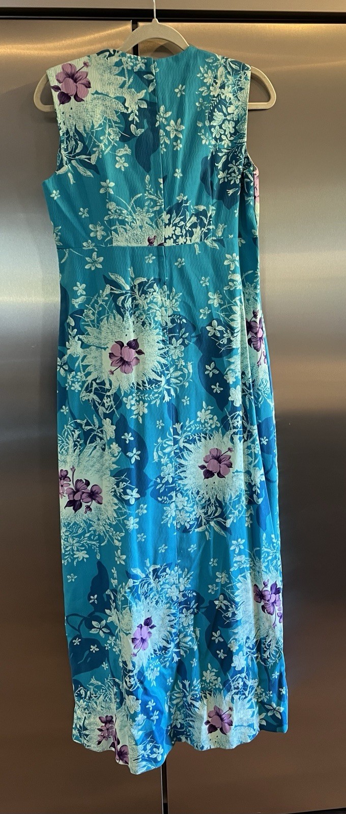 VTG Sears Hawaiian Fashions Maxi Dress Blue Floral Tiki Textured VTG Size 16