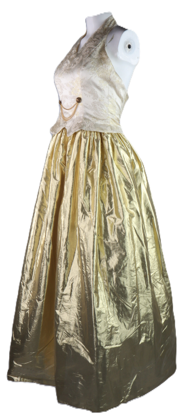 Vtg Jessica McClintock Gunne Sax XS 0 2 (3 4) Gold Lame Satin Halter Party Dress