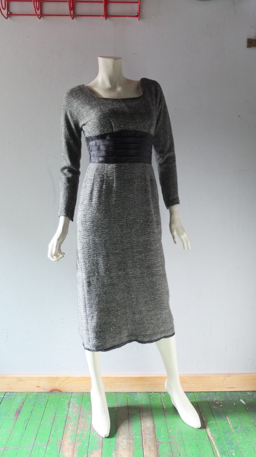 1950s Phyllis De Trano for Georgette Snowstorm Tweed Wiggle Dress Joan Mad Men