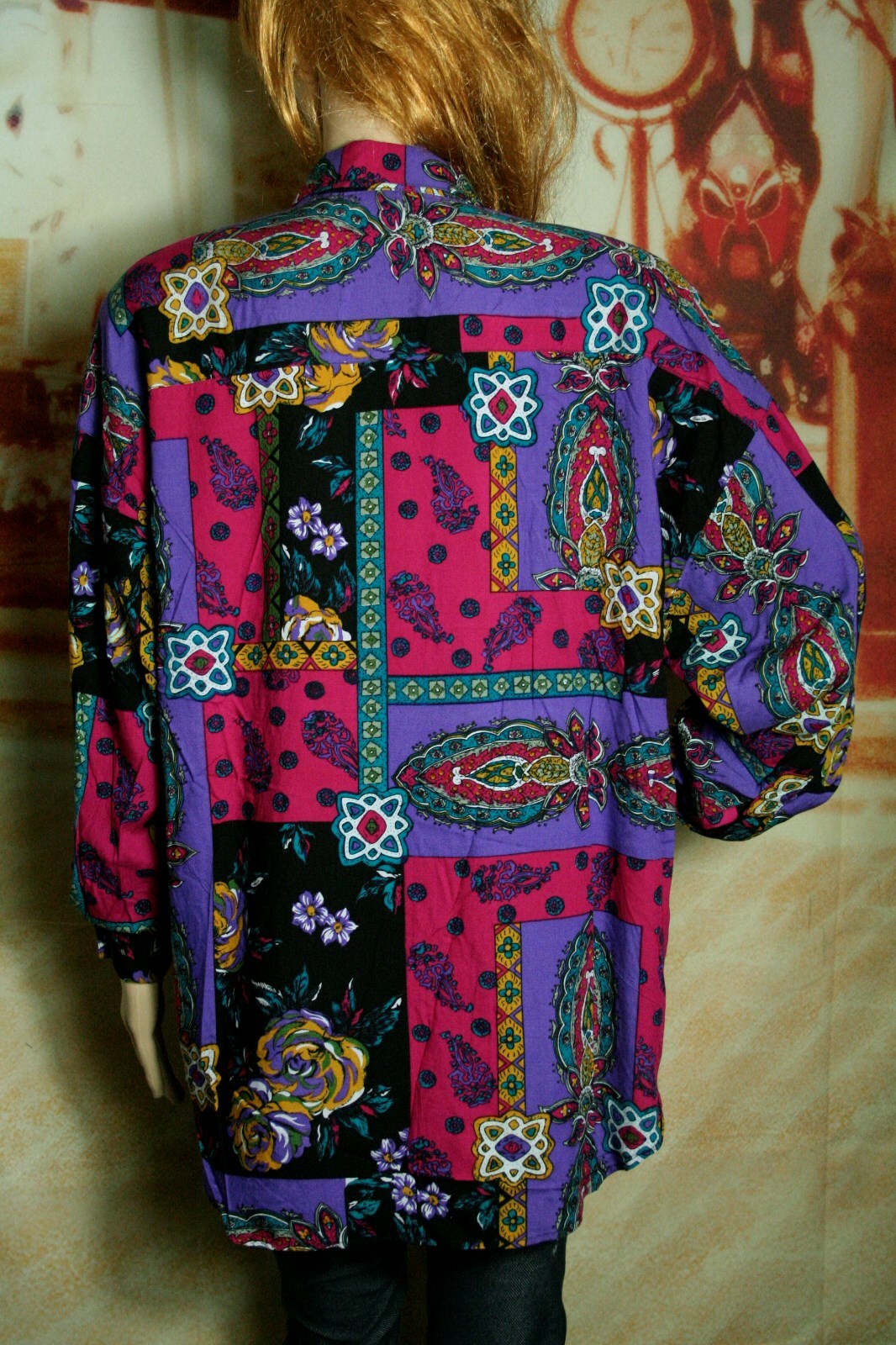 Moda Internazionale Top Long Sleeve Multi Color Patterned Button Up Sz 18/20