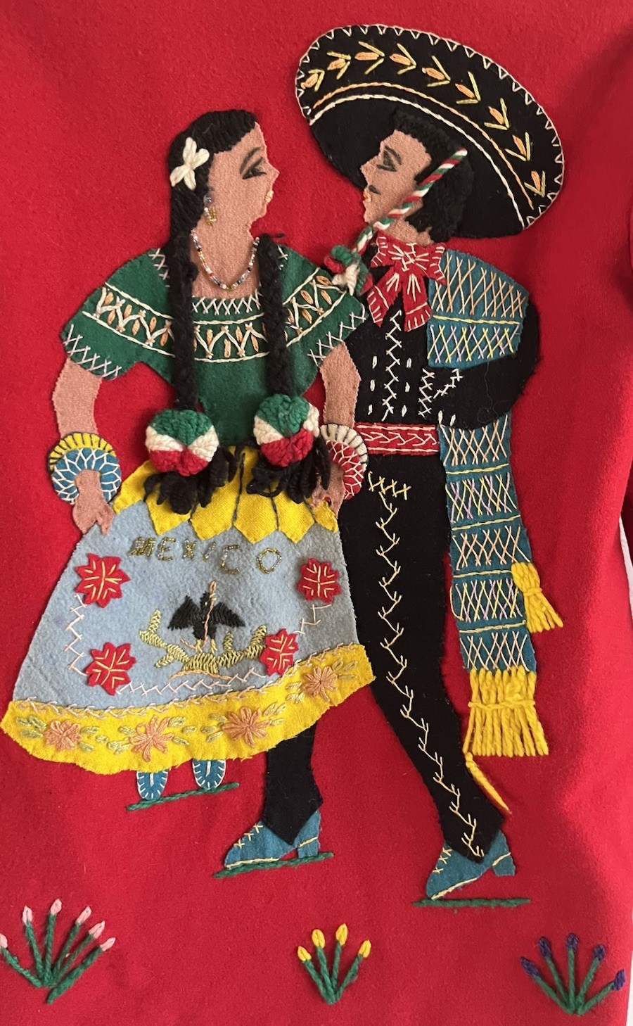 Vtg LOPEZ 1940s Mexican Wool Embroidered Tourist Jacket Bright Red-Sz XS EUC!