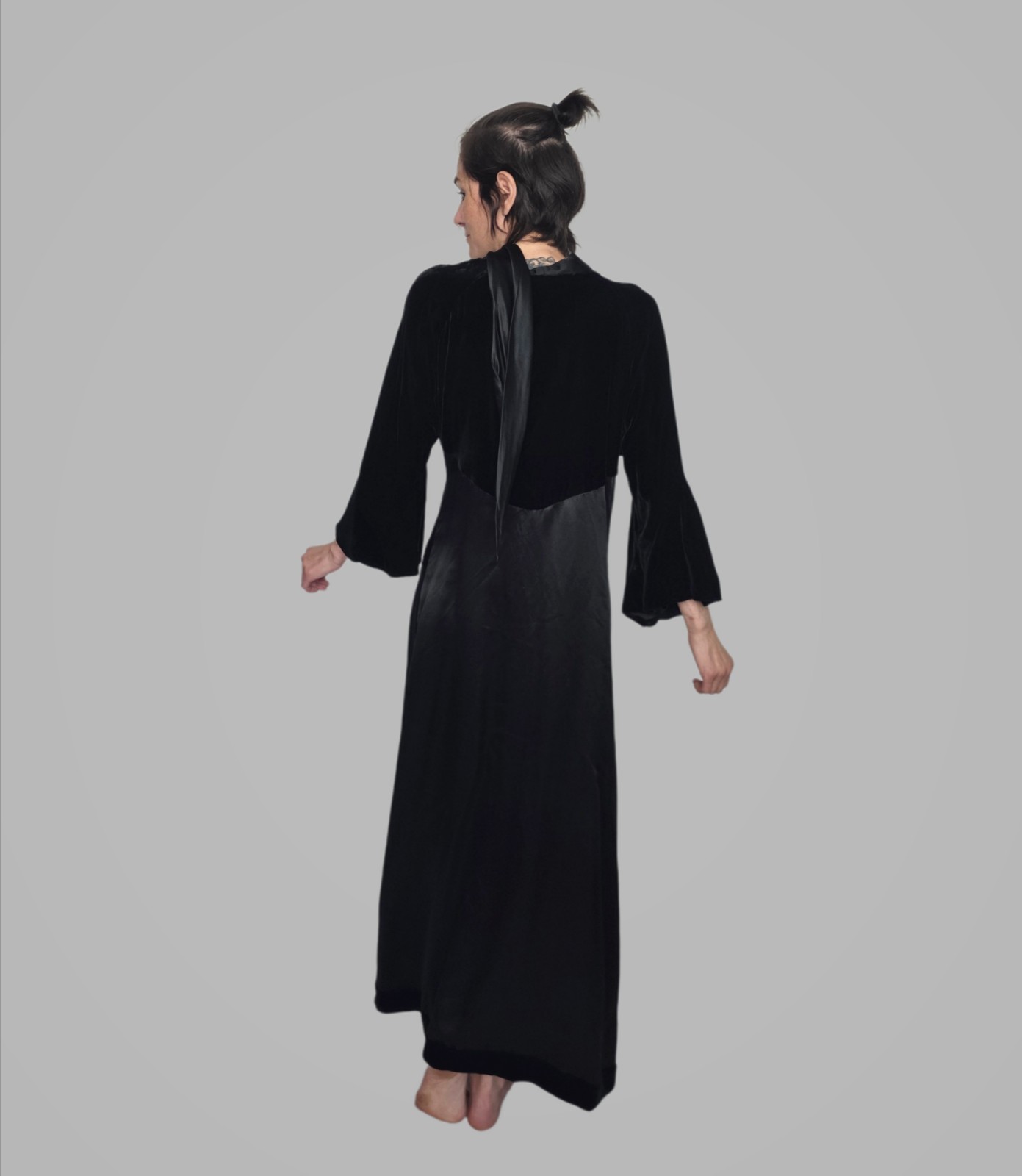 Authentic 1920s Black Silk Velvet Wrap Dress | Antique Evening Gown with…
