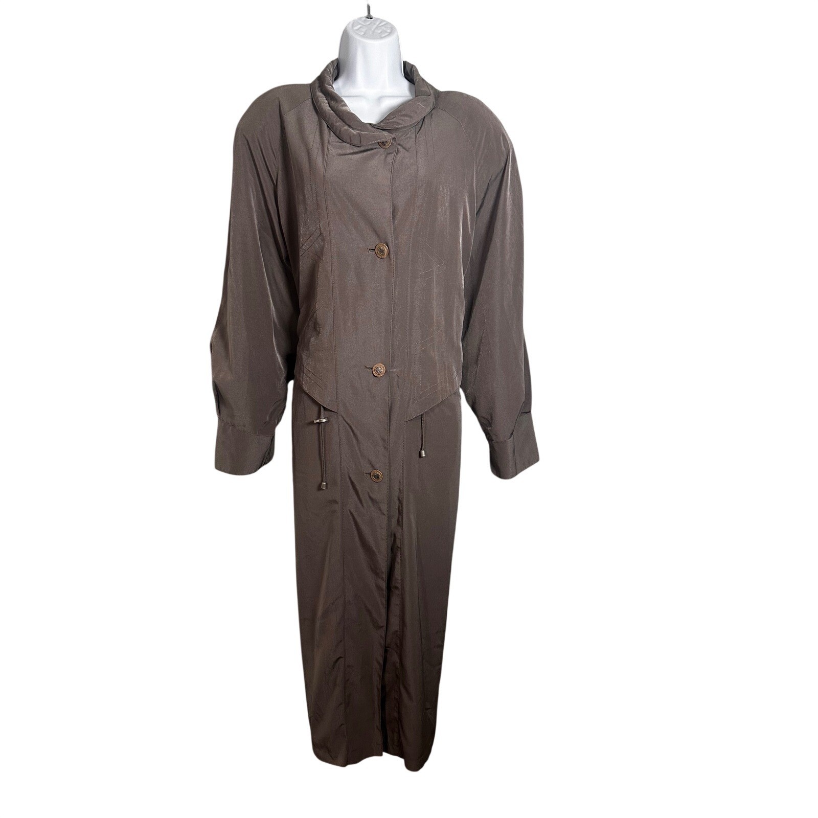 Luba Paris Vintage Taupe Brown Maxi Duster Trench Coat Button Front Romania
