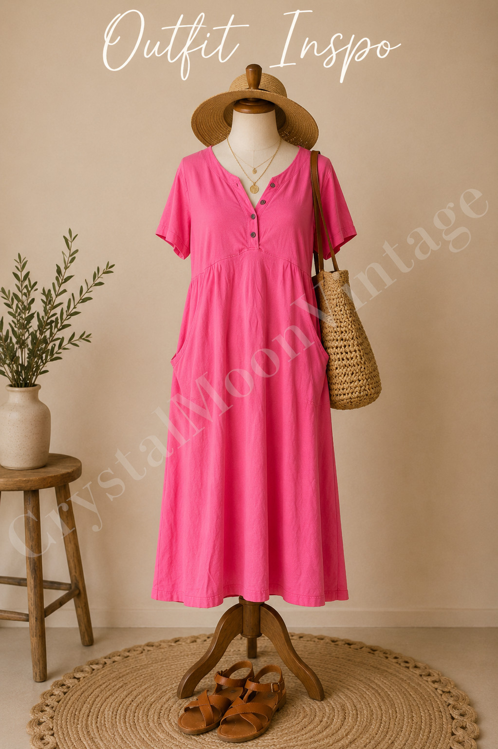1990&rsquo;s United Cotton Company Pink Garment Dyed Dress