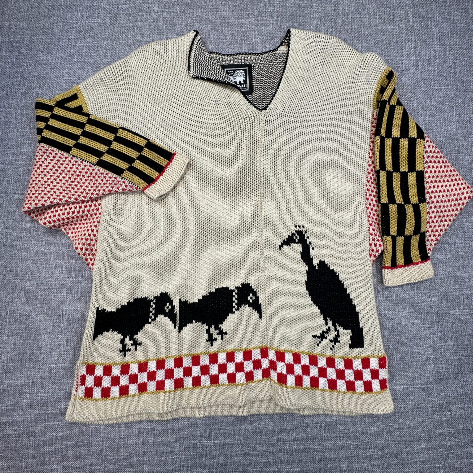 Vintage Timbavati Summa Design Sweater Womens L Bird Art Asymmetrical Seam READ