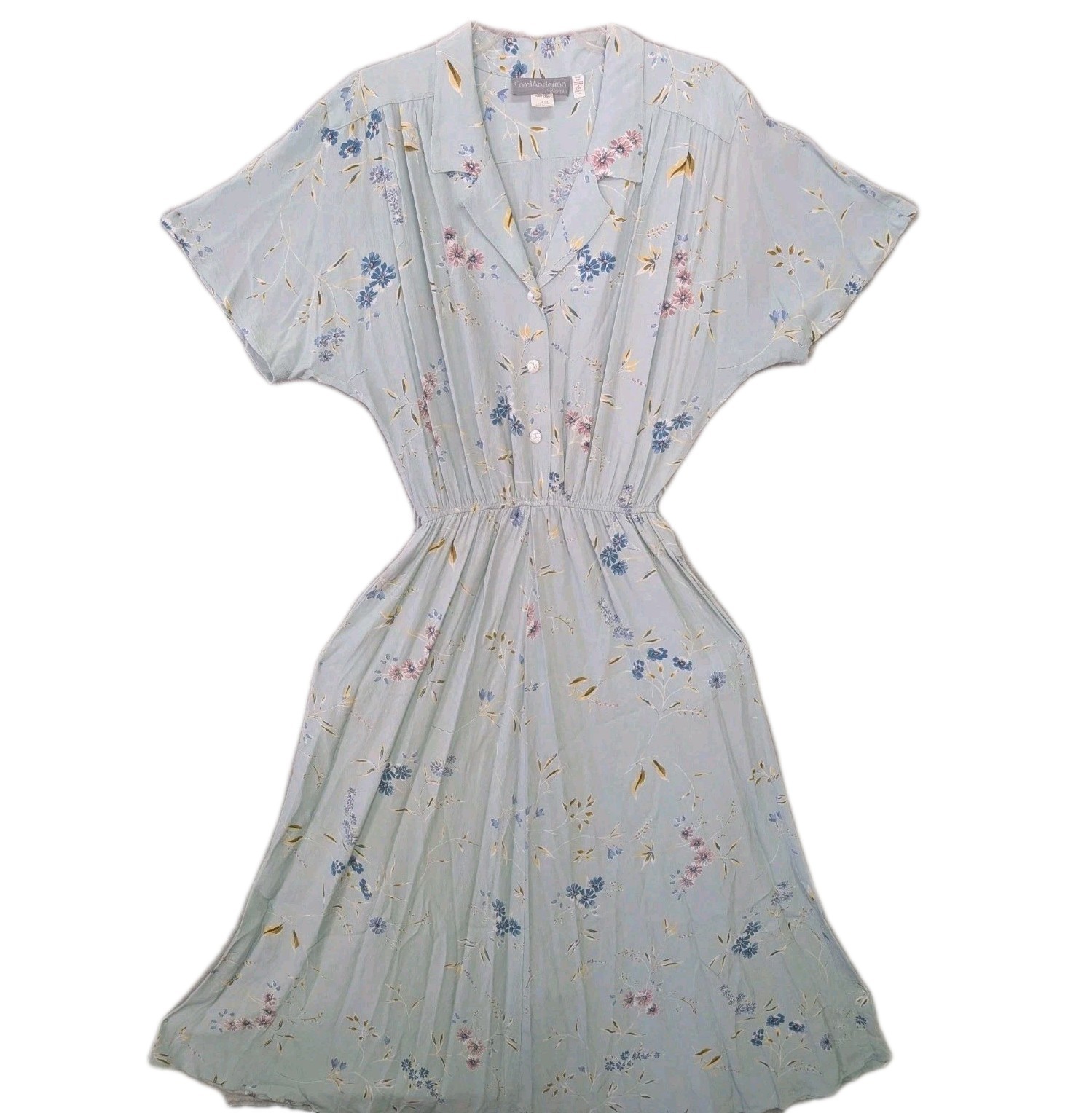 Vintage 80/90&rsquo;s CAROL ANDERSON Blue Floral Rayon SHIRT DRESS – Size M/L – EUC