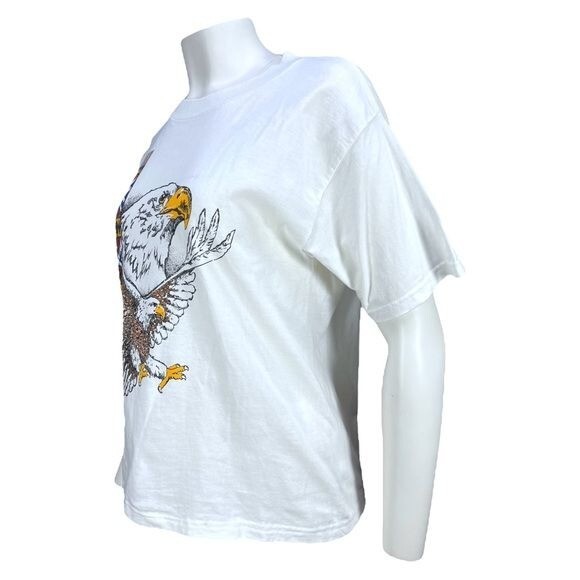Vintage White 1998 DIAMOND DUST Eagle Totem Pole Tee Size MD