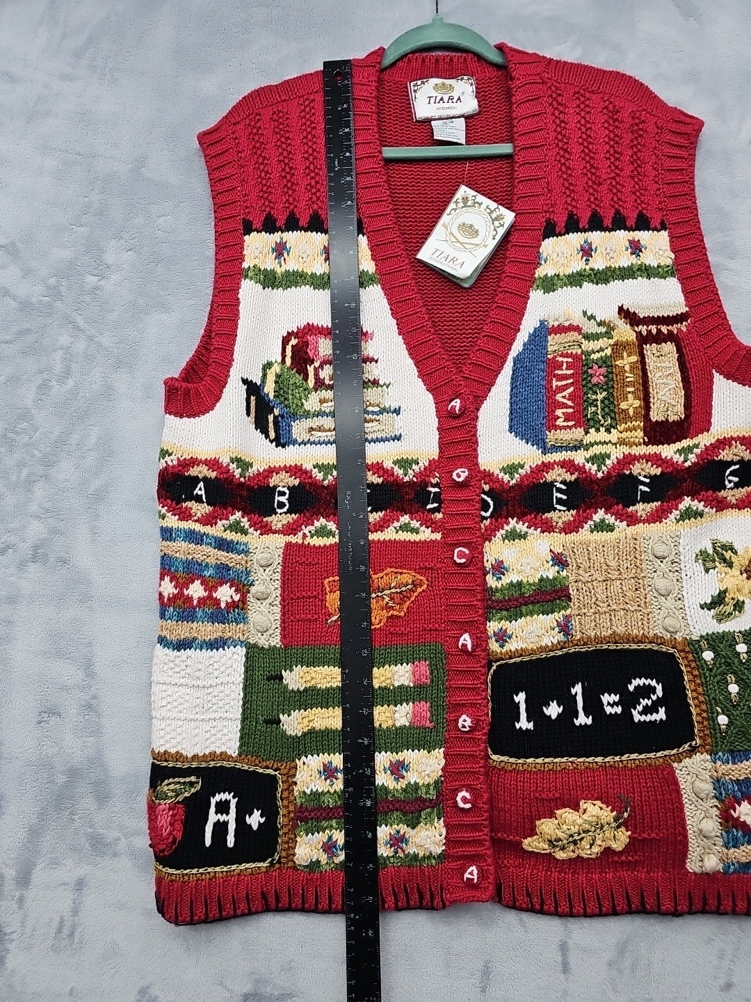 Tiara International Knit Vest School Teacher ABC Theme Plus Size 26/28 Vintage