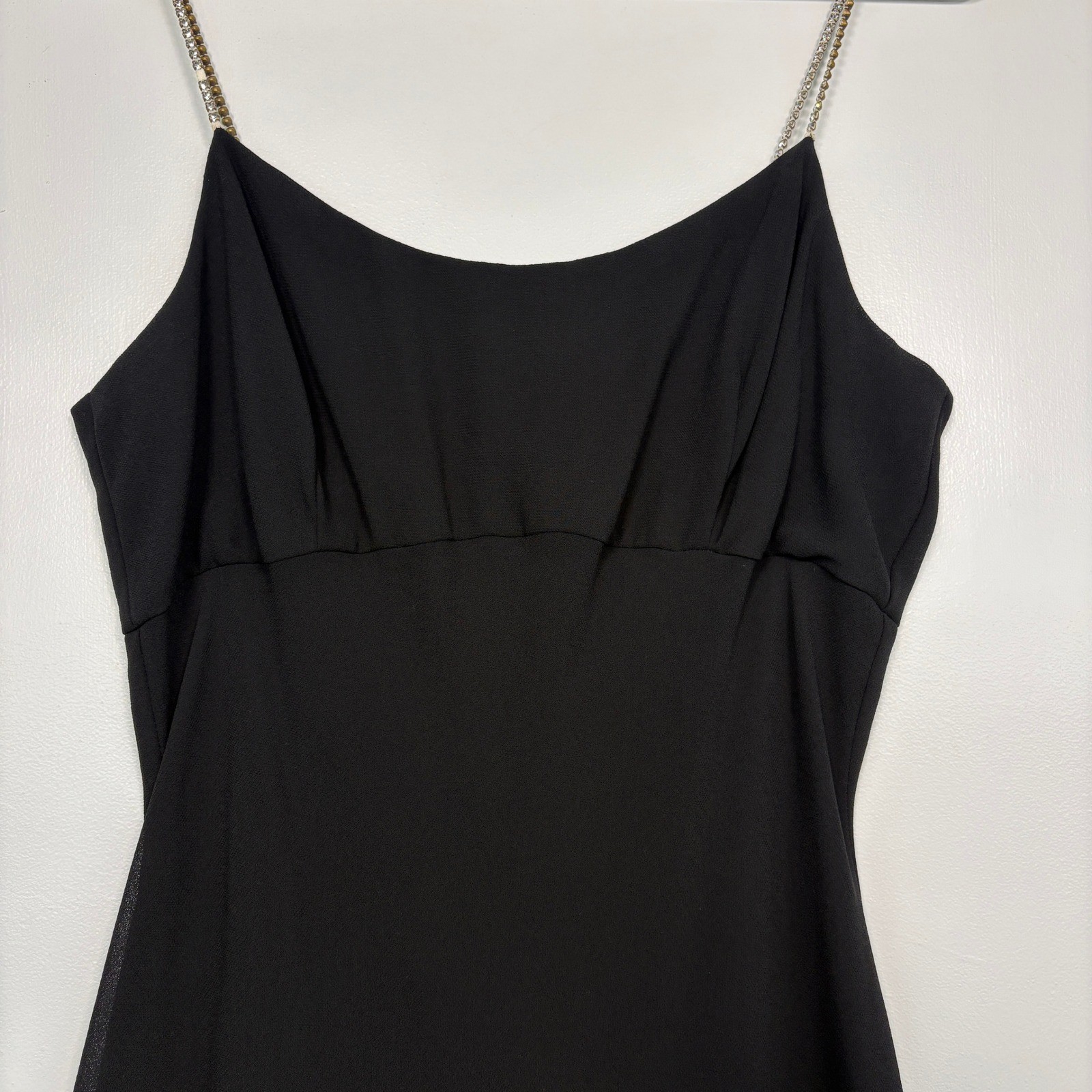 Jessica McClintock Women Dress 13/14 Black Gunne Sax Rhinestone Strap Maxi Gown
