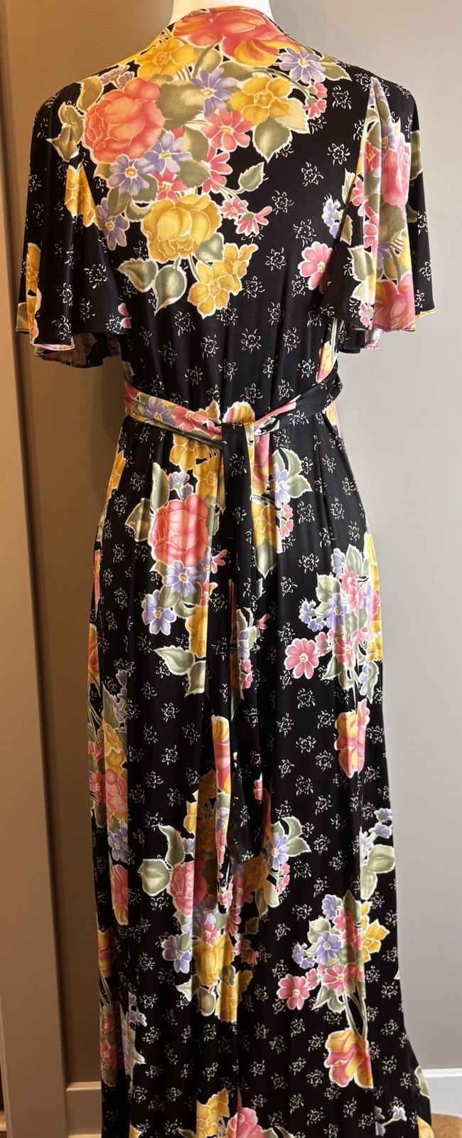 VTG Union Made 70s Boho Floral Flutter Sleeve Cottagecore Maxi Dress Size 13
