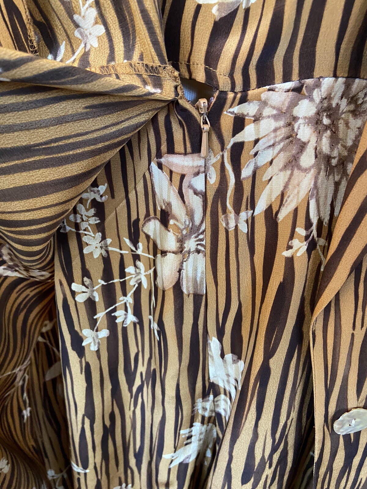 Vtg Saks 5th Ave Silk 2 Pc Set Jacket Wrap Skort Romper Brown Zebra Med 80s