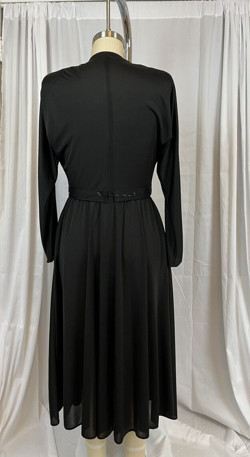 1980&rsquo;s Black Poly Wrap Disco Dress With Sequins and Rhinestones Size 10