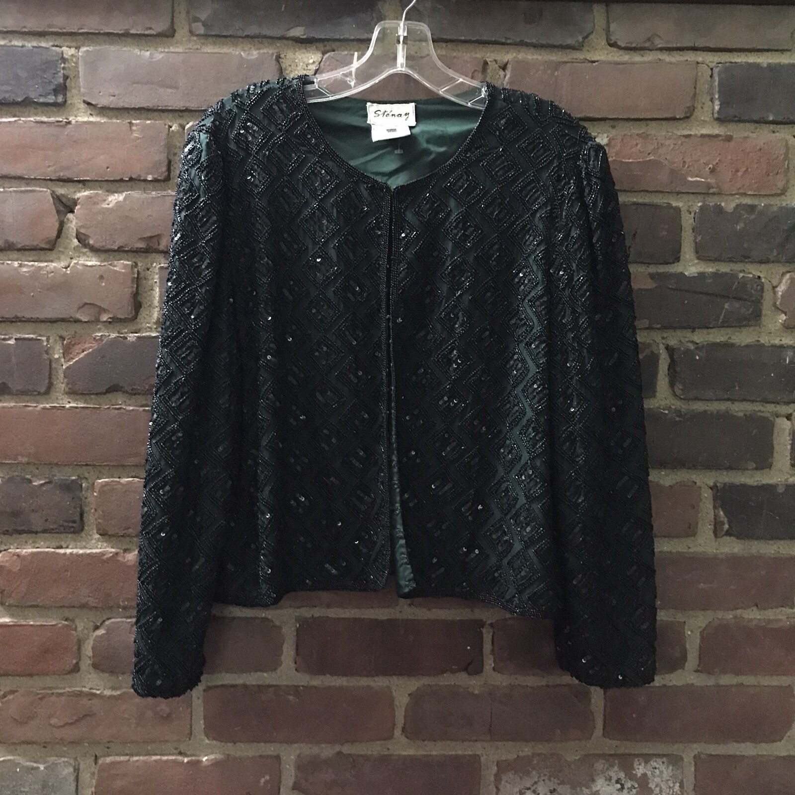STENAY | GReen SILK SEQUIN JACKET Sz LARGE -44 Chest -20.5” Long -Cheapchicplus