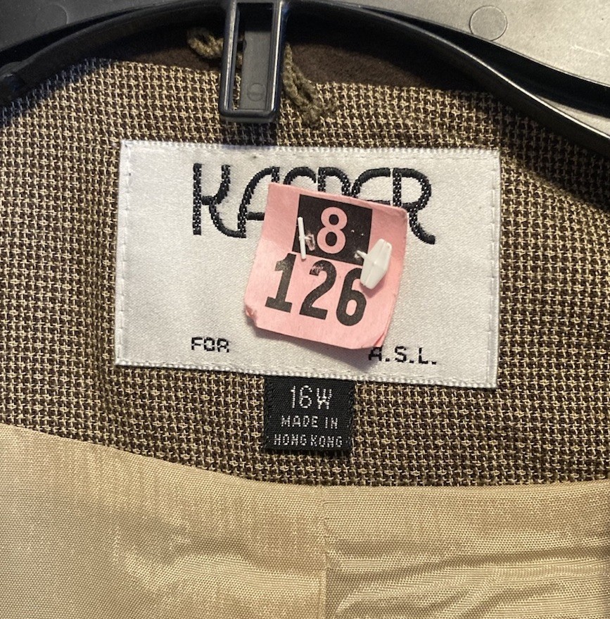 Vtg KASPER II Suit Jacket Blazer 16W Brown Rayon Faux Suede Trim Equestrian EUC