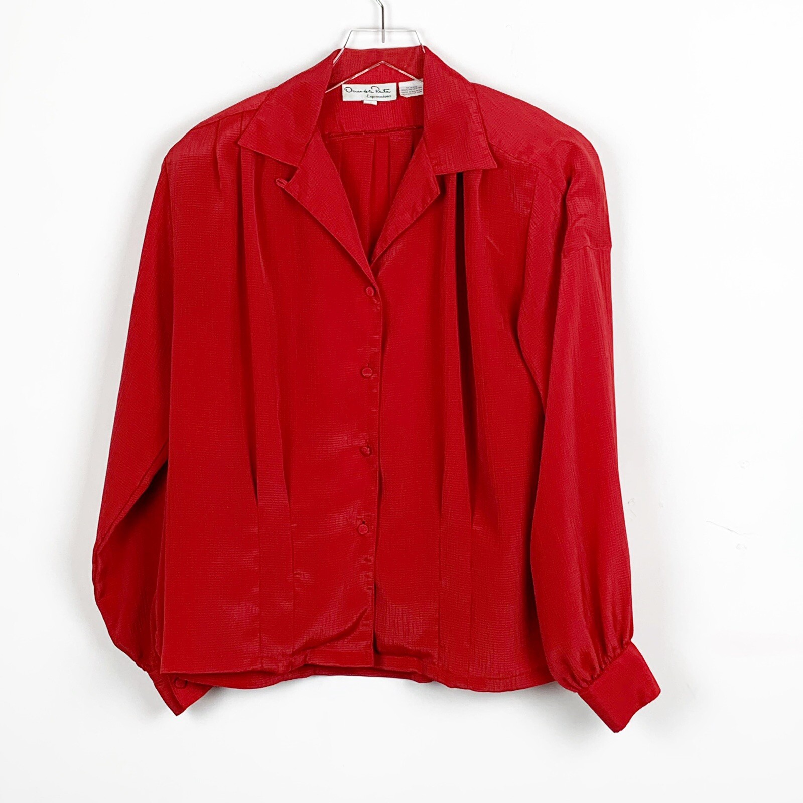 Vintage Oscar de la Renta Blouse Red Long Sleeves Top Womens Size 12