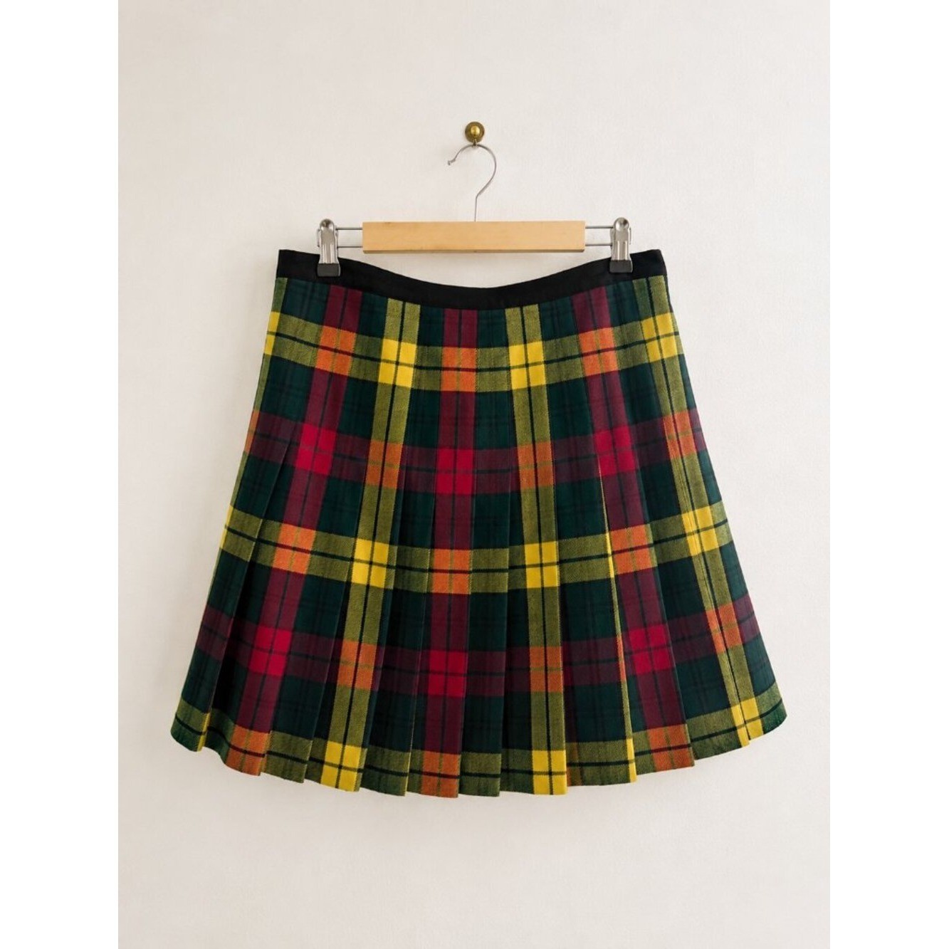 Vintage Escada Tartan Plaid Button Down Wool School Girl Skirt