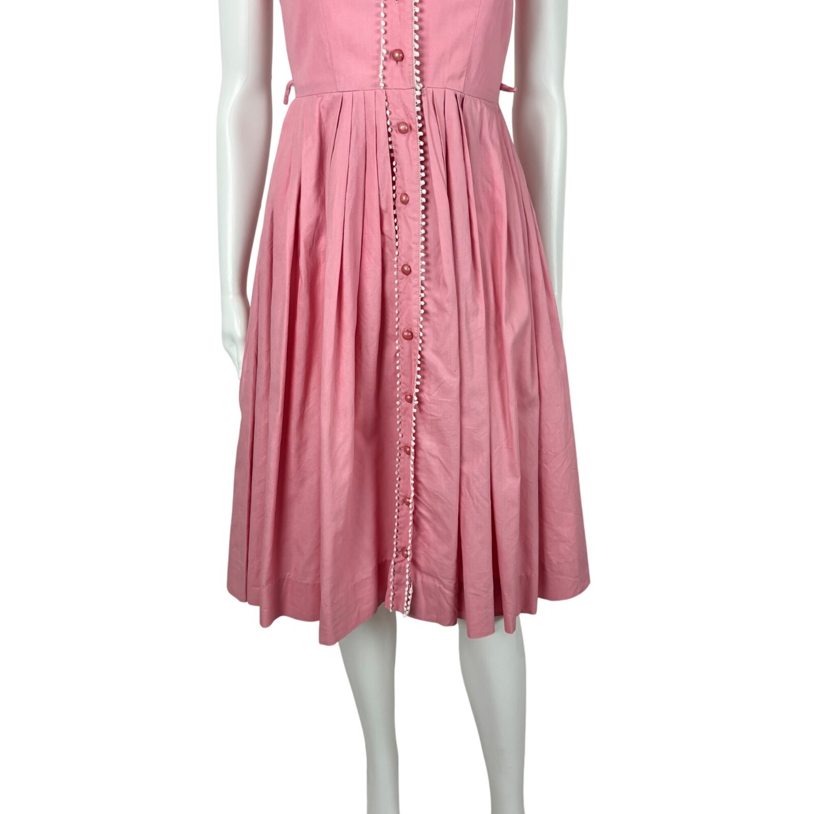 Vintage 50s Pink Shirtdress Women&rsquo;s Size XXS Cotton Scallop Trim Fit & Flare