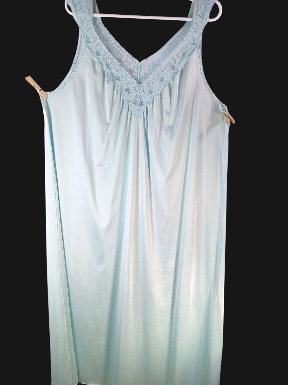Vintage Vanity Fair Light Green Nightgown Lace Trim Sleeveless Size XL Nylon USA