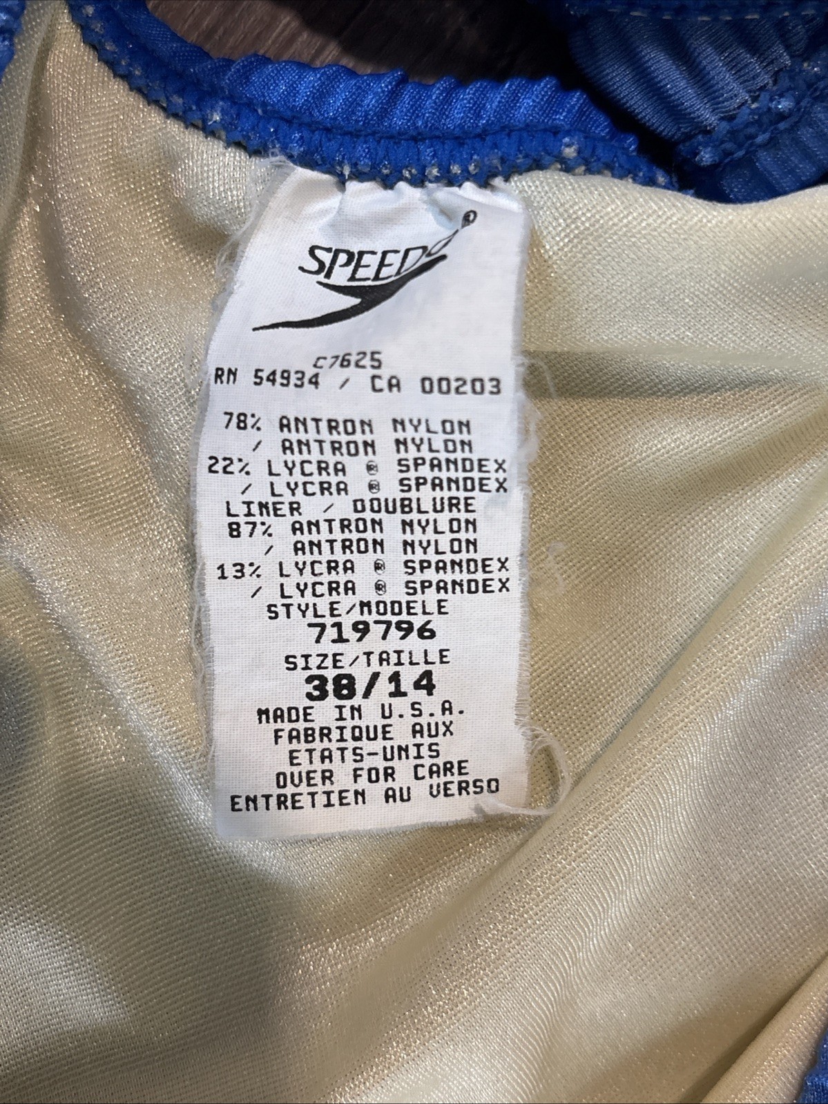 Vintage 90&rsquo;S SPEEDO Womens 14 38 Blue Vaporwave Rainbow Racerback USA Antron