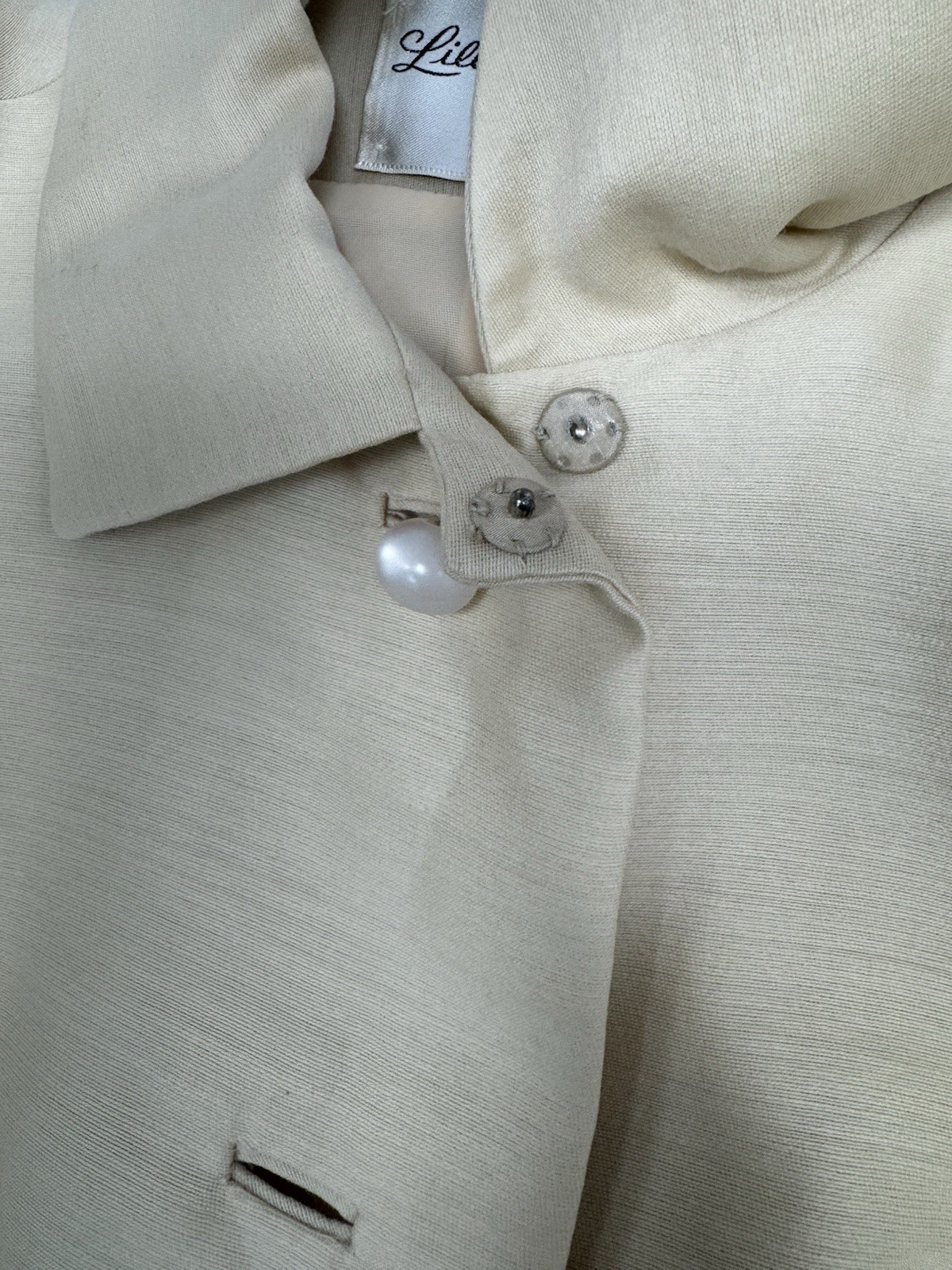 Vintage 50s Lilli Ann Dress Coat Womens Medium Princess Bell Sleeves Linen Pearl