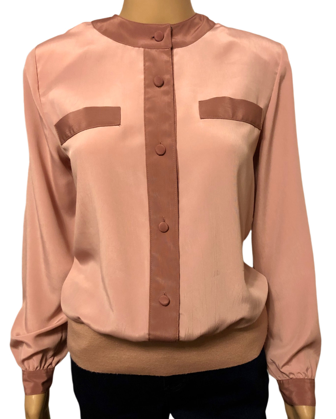 vtg ANDREA GAYLE Rose Pink Silky Blouse Sz 8 Long Blouson Sleeves Pullover 80s