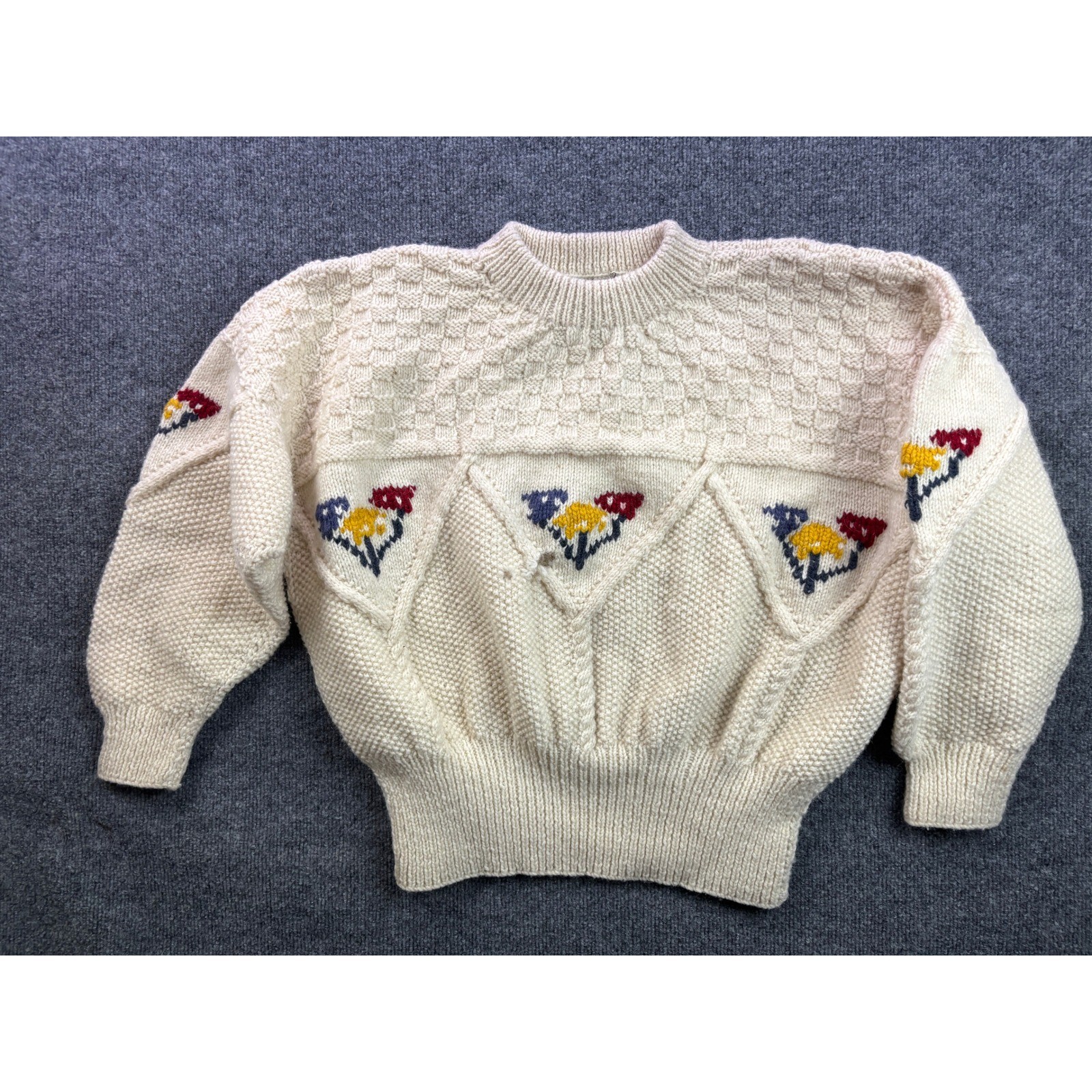 VNNTG Standun Hand-Knit Wool Sweater Womens XL Floral Embroidered Irish Pullover