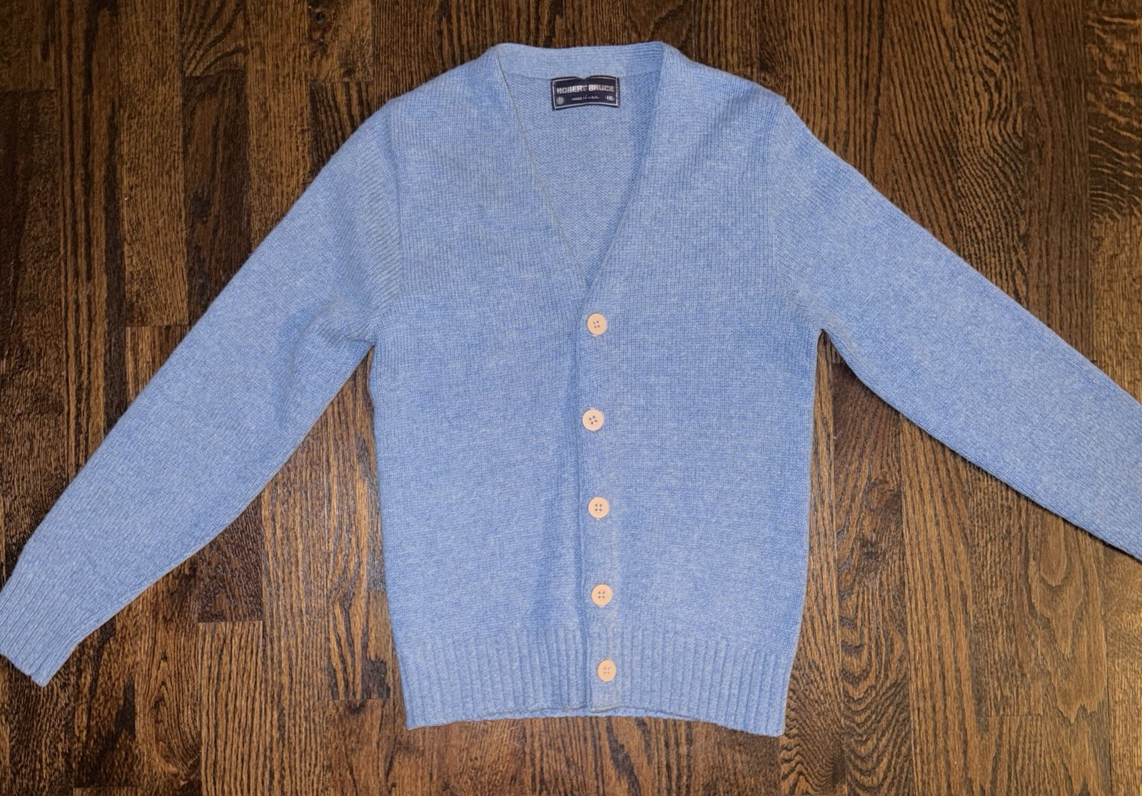 Vintage Robert Bruce Alpaca Wool Cardigan Union Made USA Blue SoftWarm Old Money