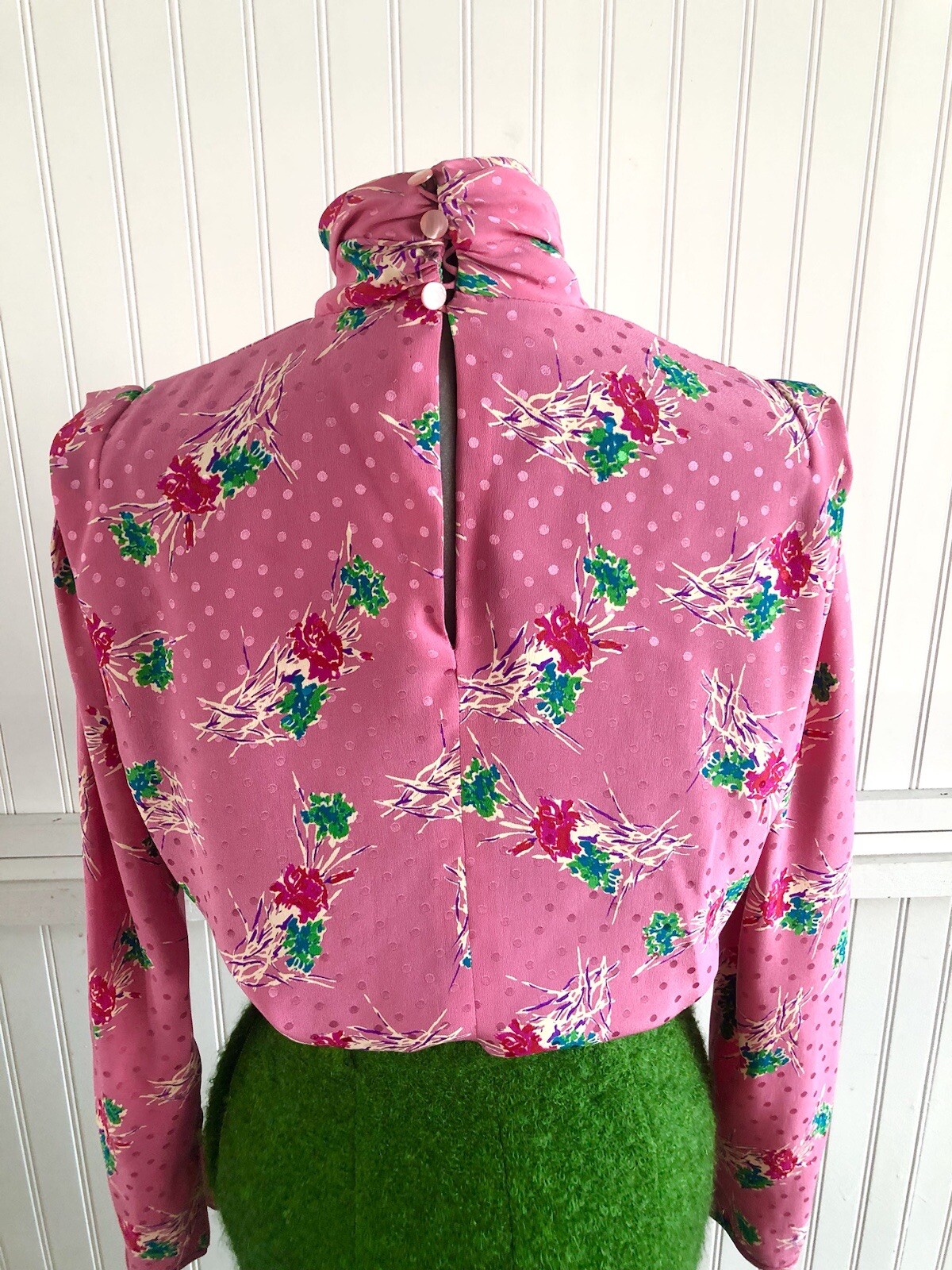 1980’s Emanuel Ungaro Paris High Collared Pink Floral Silk Blouse