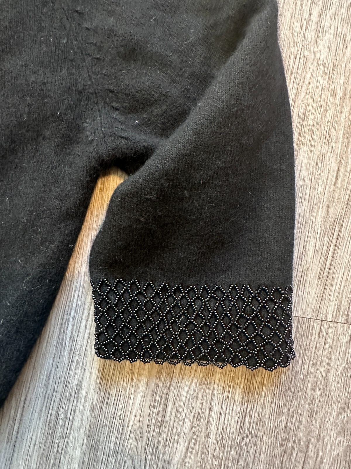 Vintage Cardigan Angora Wool Beaded Black Short Sleeve Doreen Small