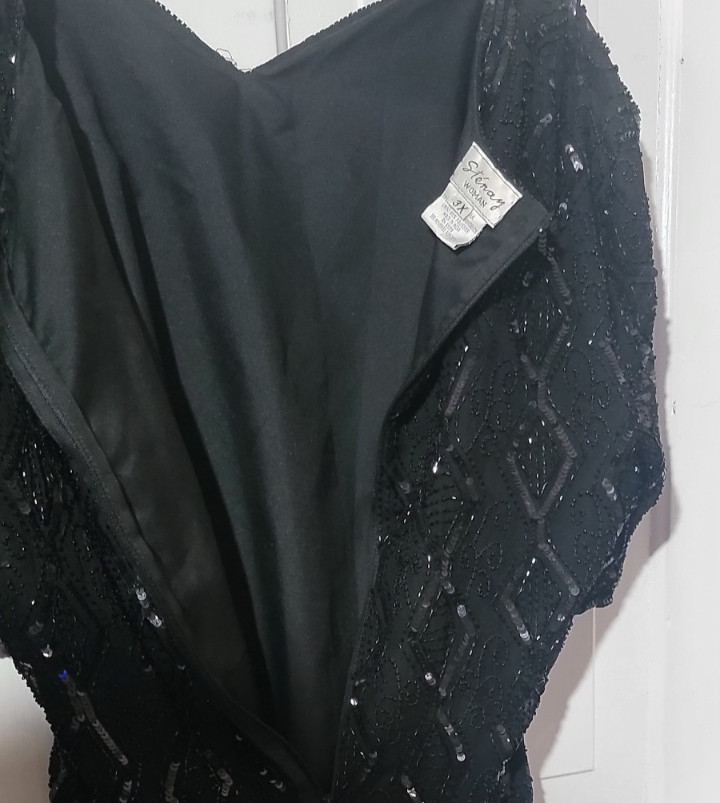 Elegant 80s VTG Hand Beaded Sequined Silk Stenay Woman 3X Cocktail Top Blouse