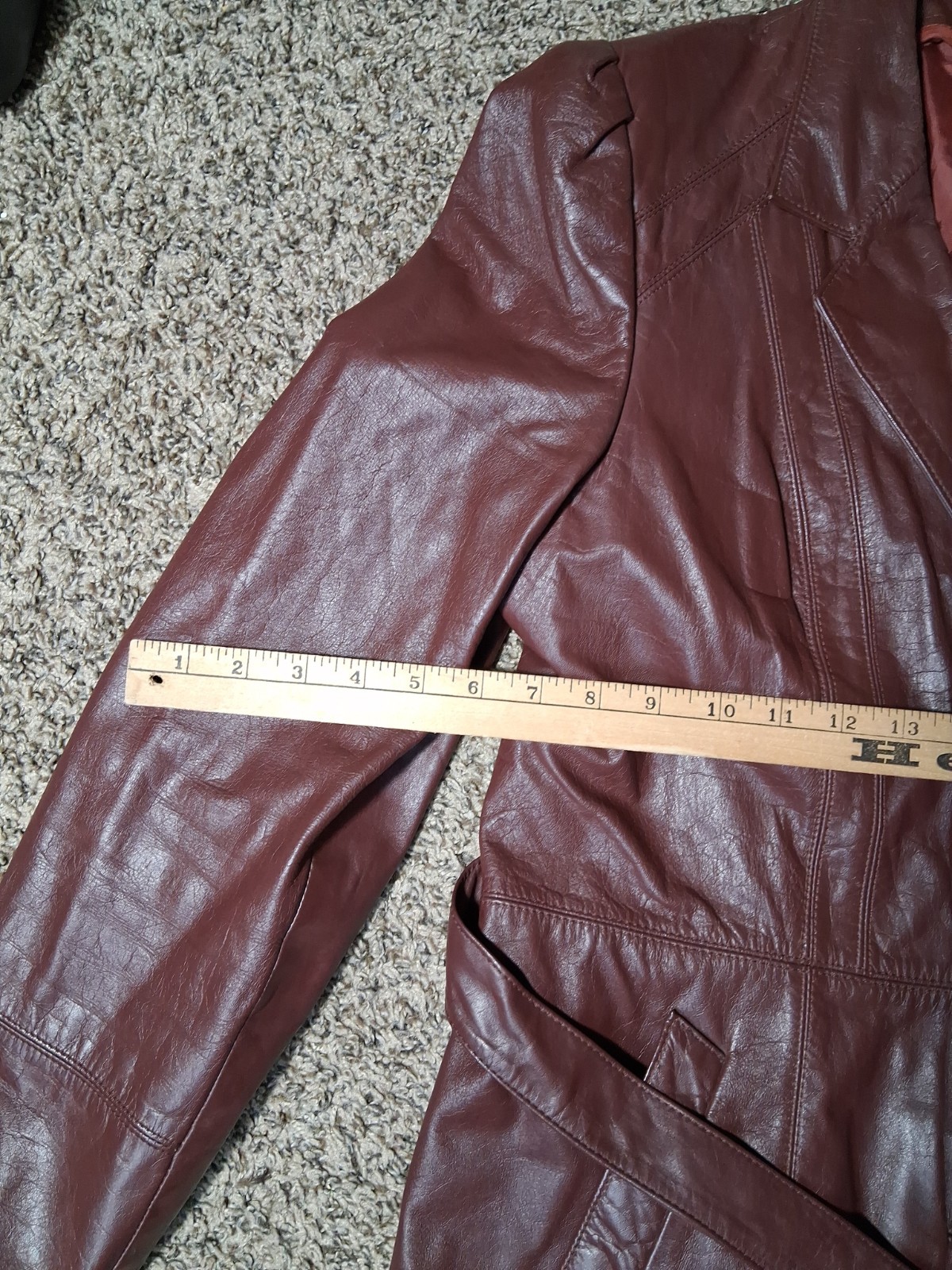 Vintage Genuine Leather Jacket Coat Womens 16 Oxblood Burgundy Retro 70s TD38D
