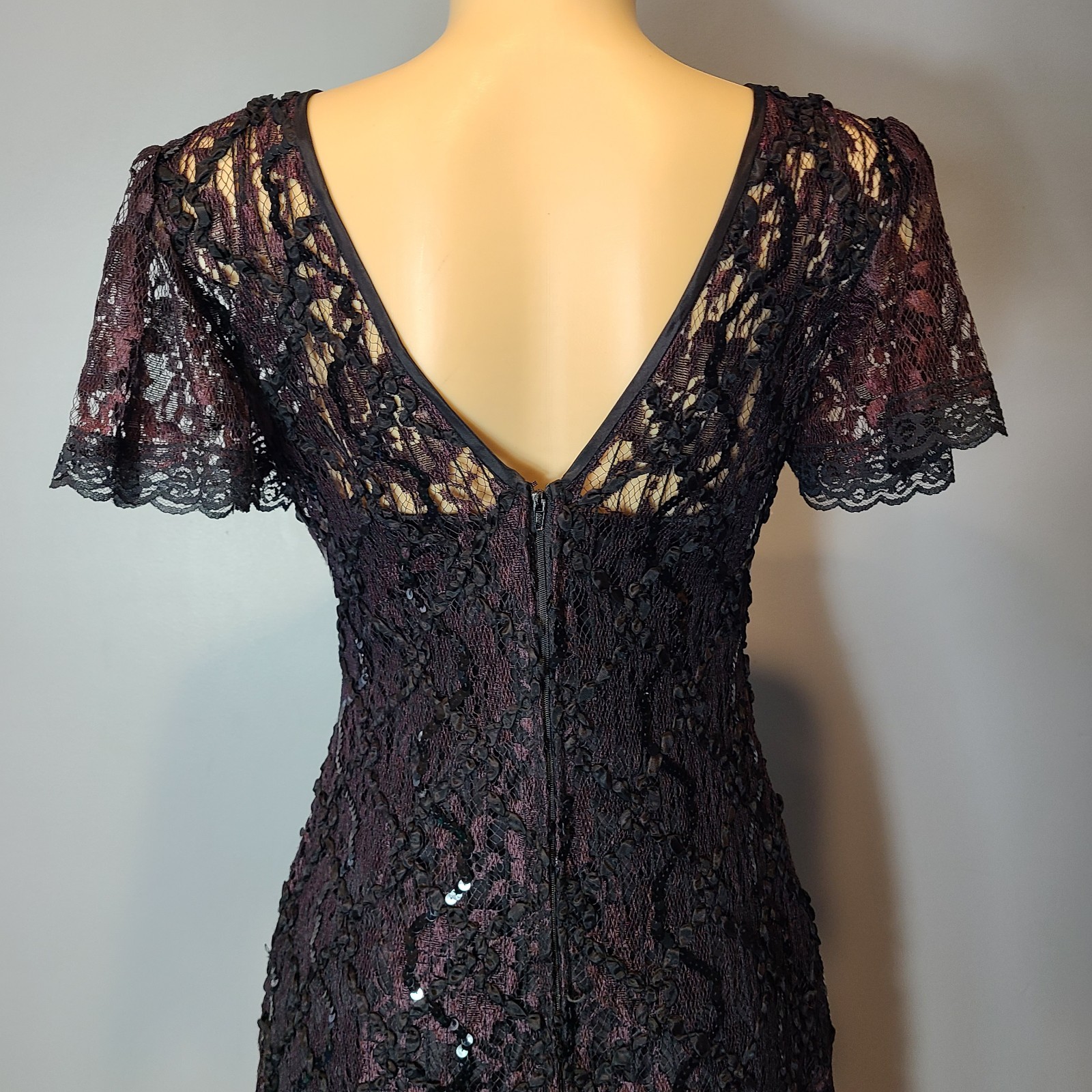 VTG Drop Waist Dress lace Sequin Flapper Art Deco Romantic 1920 Fairy Whimsigoth