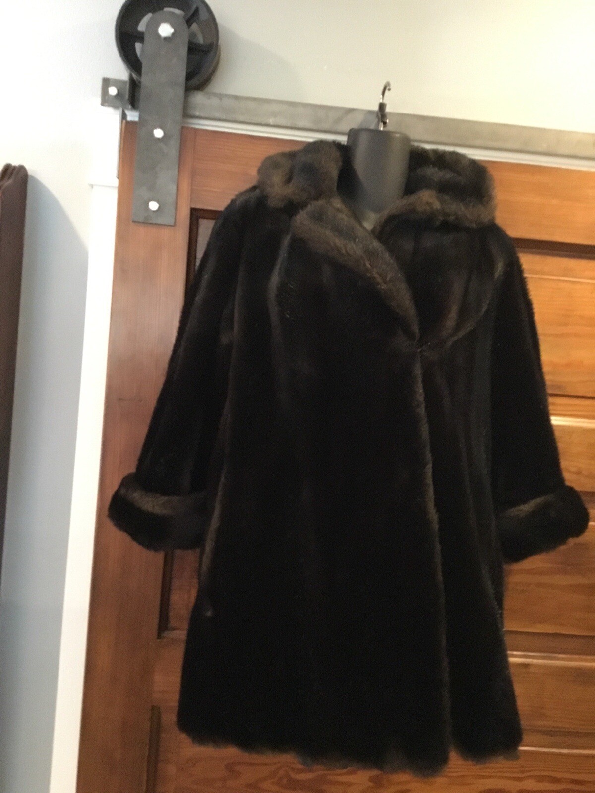 Vintage Tocci Brown Faux Fur Swing Coat Made In England Small Mob Wife Jacket S